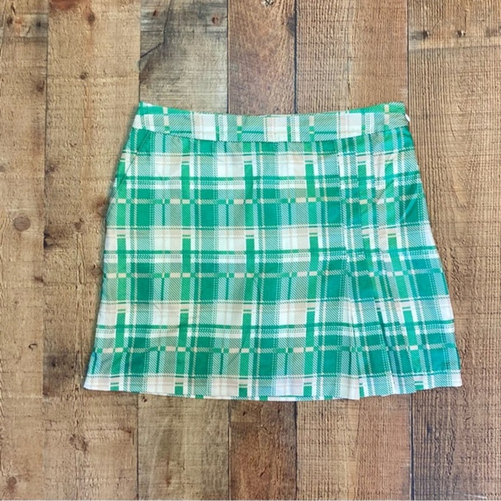 IZOD Golf Womens Green White Plaid‎ Pleated Skort Size 2 Activewear Skirt